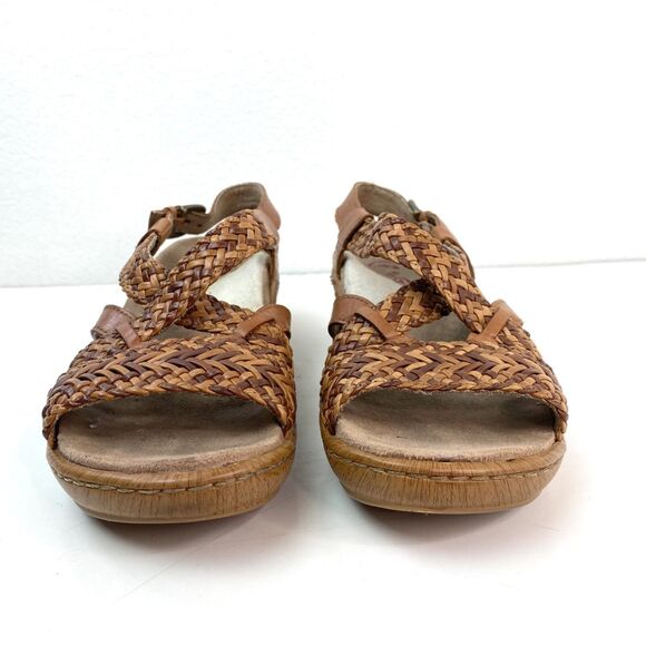 Leather Woven Klogs Size 8M Wedge Sandals Shoes Buckle Suede Insoles Slip Resist - Picture 3 of 12